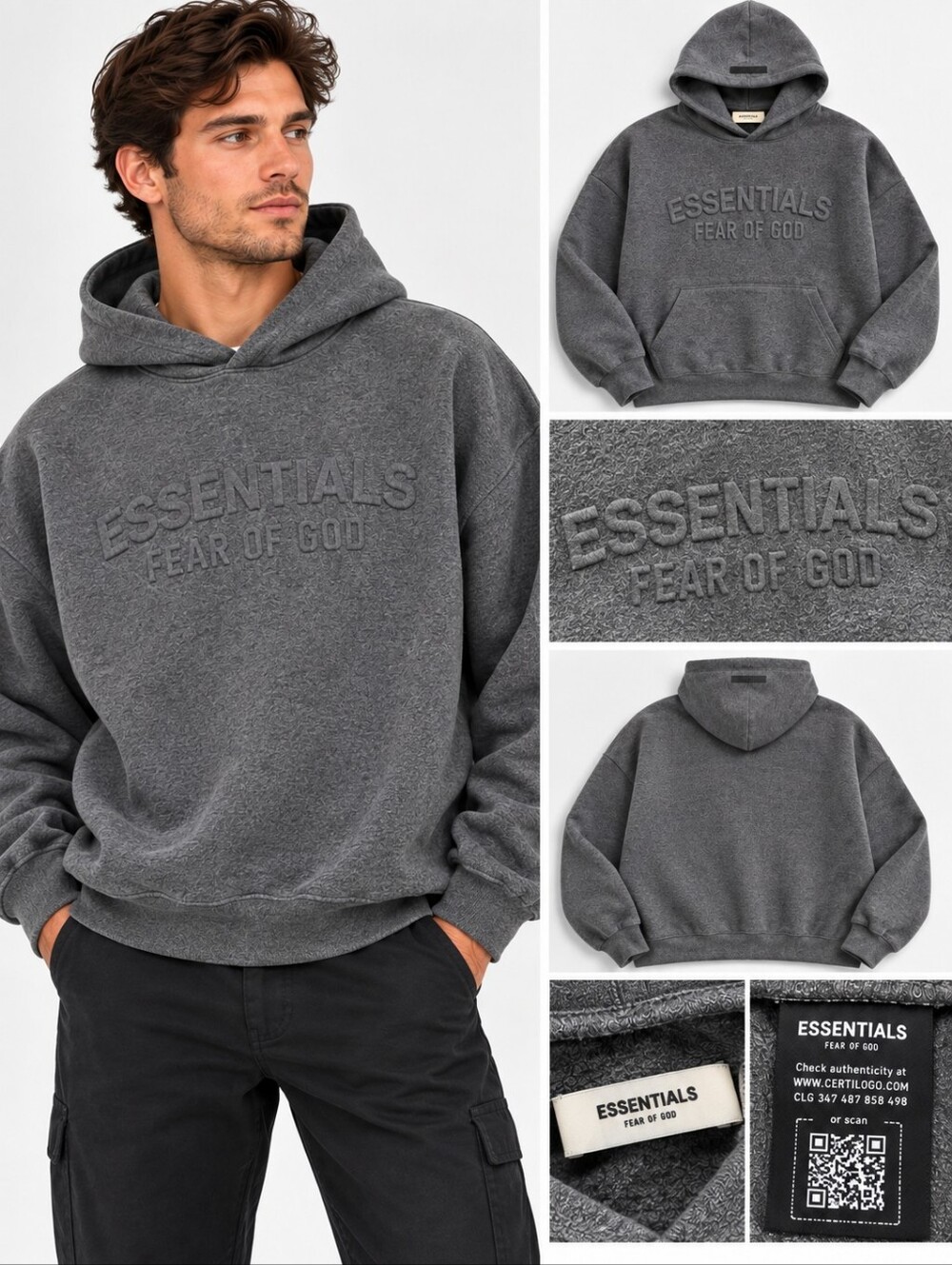 Fear of God Essentials Applique Logo Hoodie Pullover Hoodie Gray Large